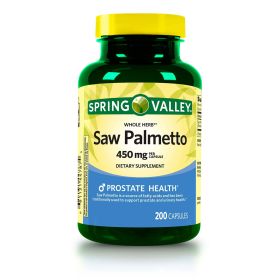 Spring Valley Whole Herb Saw Palmetto Prostate Health Dietary Supplement Capsules, 450 mg, 200 Count