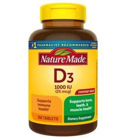 Nature Made Vitamin D3 1000 IU (25 mcg) Tablets, Dietary Supplement for Bone and Immune Health Support, 350 Count